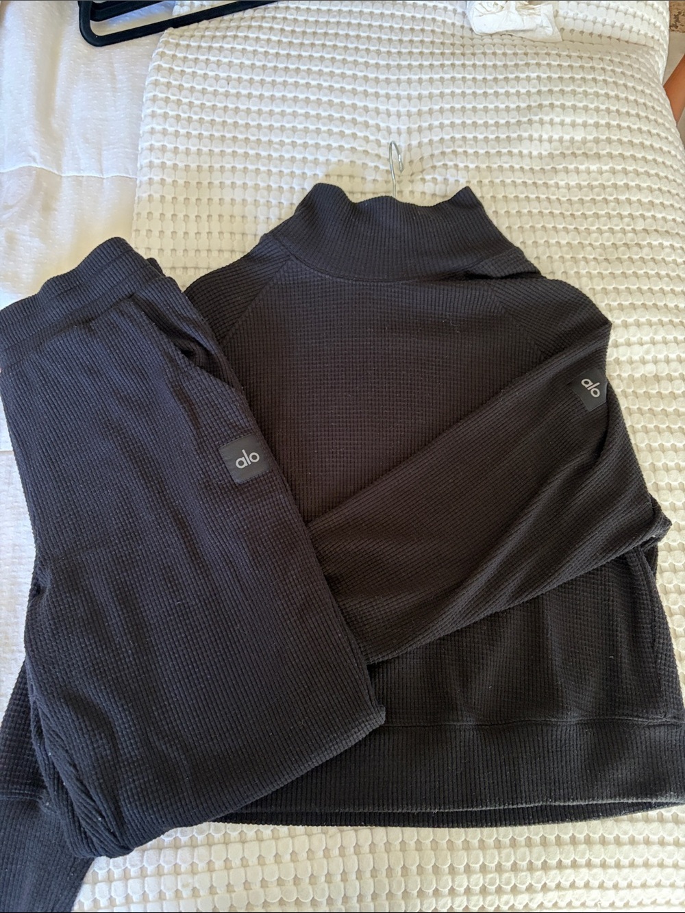 Alo Black Waffle Knit Sweater & Jogger Set